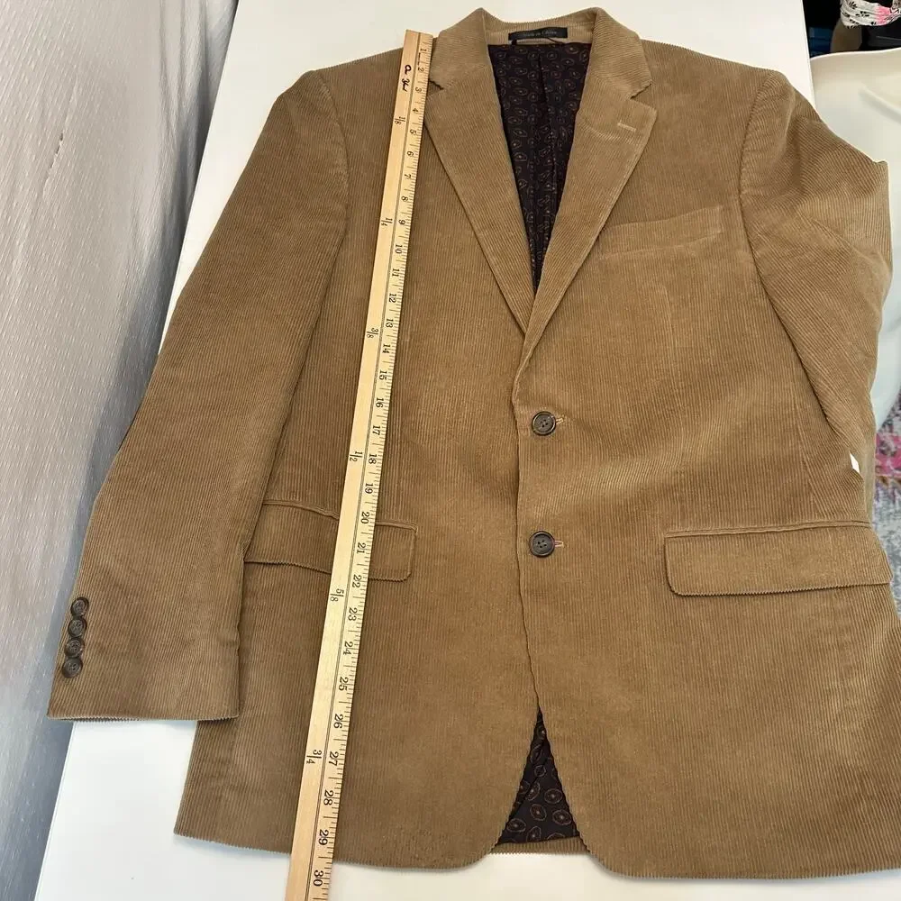 CHAPS Men’s 38R Corduroy Blazer Tan Brown Elbow Patches Professor Sport Coat